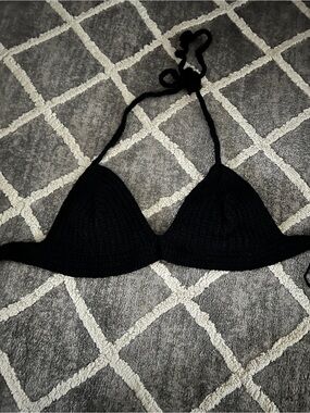 Black Crochet Triangle Bikini Top